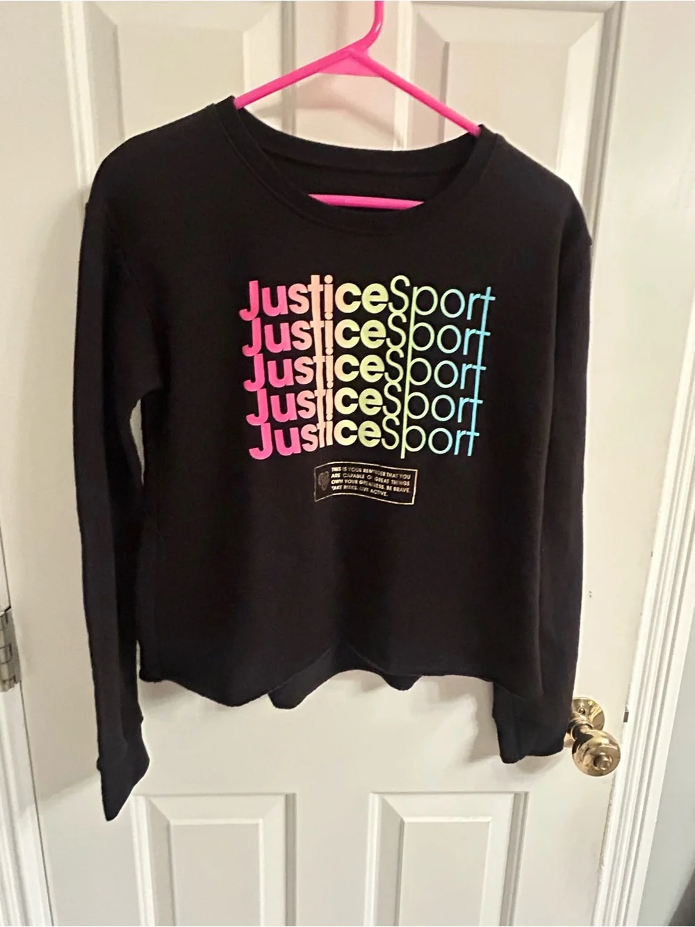 Justice Black Long Sleeve Fleece Lined Sweatshirt with Neon Gradient Logo